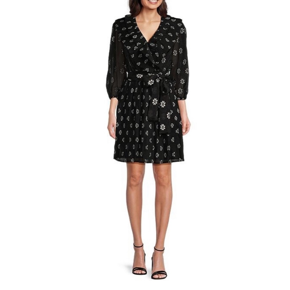 Buru Floral Print Balloon Sleeve Mini Dress Black Size Medium NWT